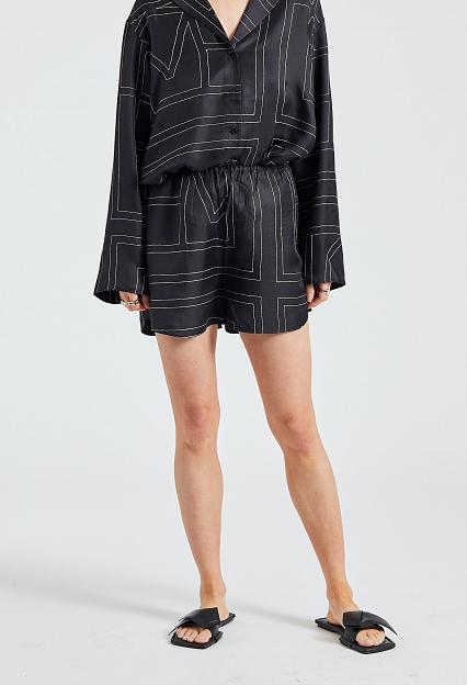 Toteme Monogram Silk PJ Shorts Black